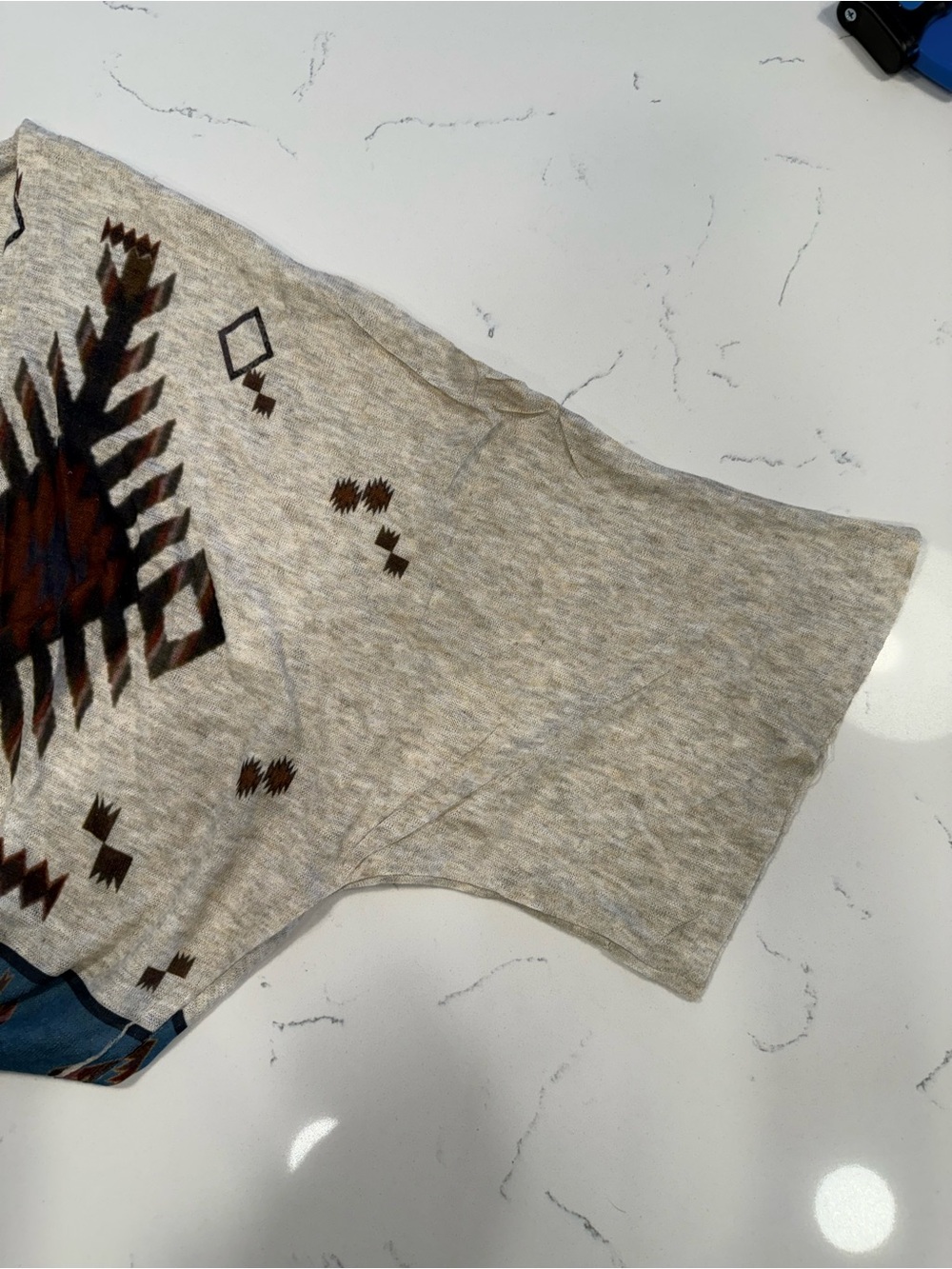 Vocal Made in USA Aztec Open-Front Cardigan - Cream/Blue/Brown - Picture 5 of 5